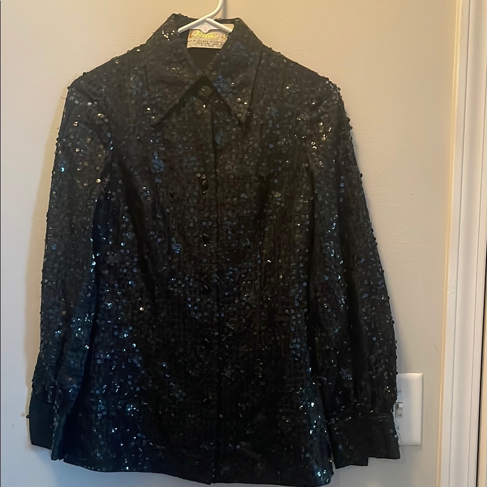 Vintage Doreen Loh Black Sequin Button Down Shirt